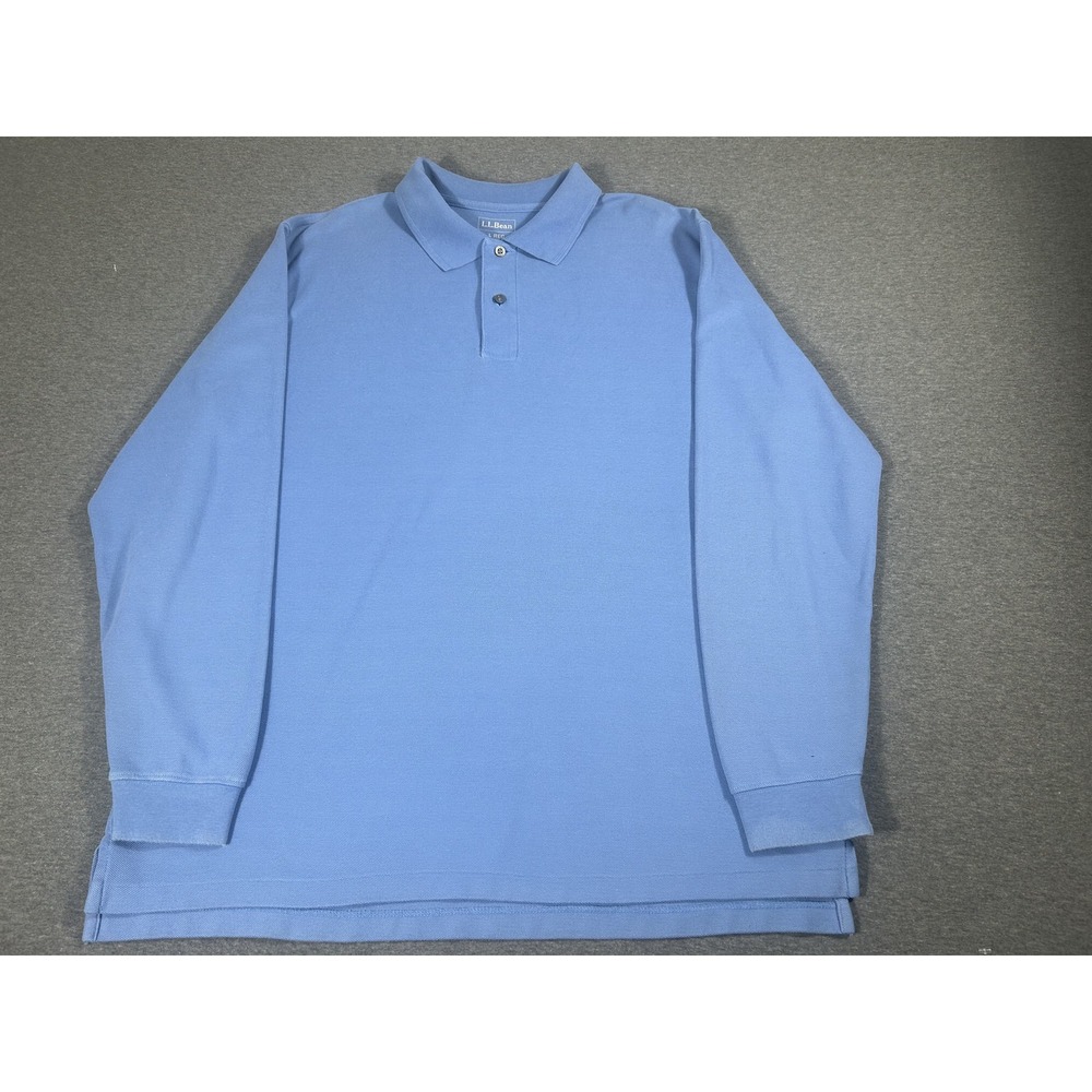 L.L. Bean Men's Large Blue Long Sleeve Pique Cotton Polo Shirt Classic Large